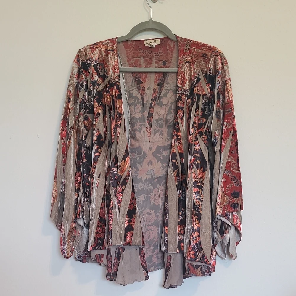 ONE WORLD Orange and Tan Patterned Kimono - Picture 1 of 7